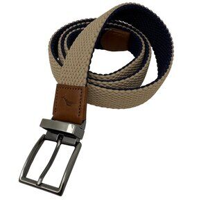 Tommy Bahama Mens Stretch Woven Belt Leather Trim L/XL (38-42) Tan Taco